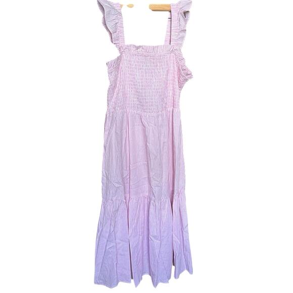 NWT Eloquii Pink Striped Smocked Ruffle Midi Dress – Size 18/20 Plus - Picture 6 of 10